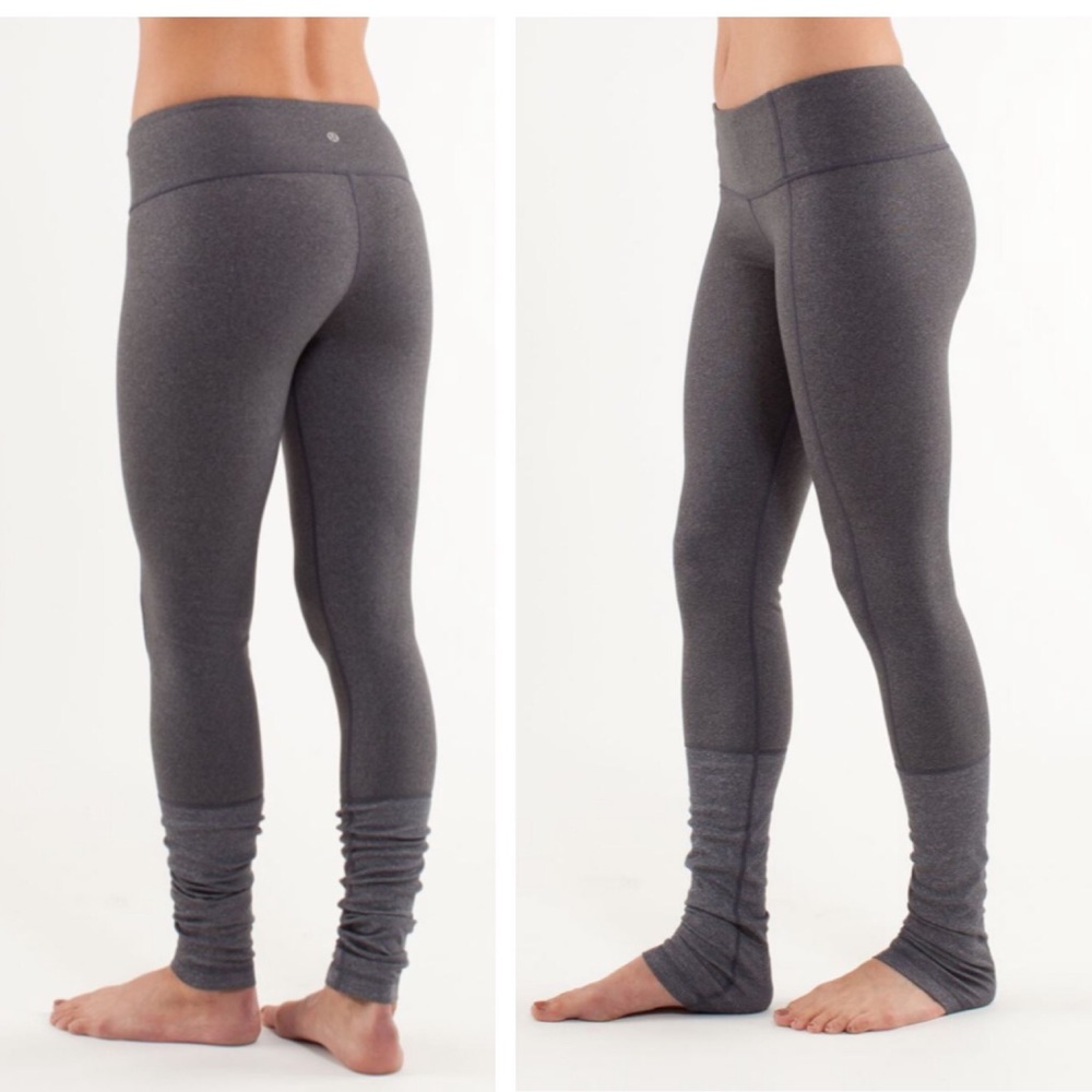 Lululemon Wunder Under Pant Ribbed Legs Pants Leggings Wide Waist Band Heathered